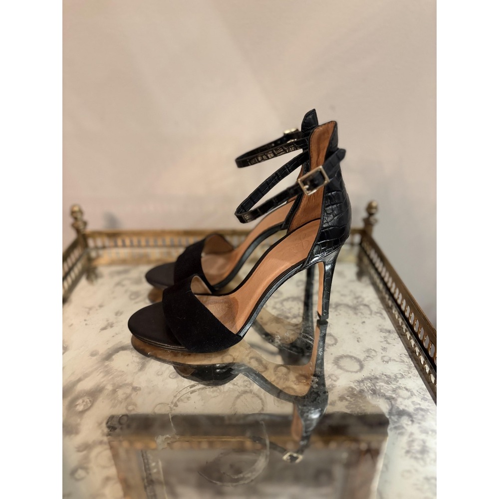 Joie Shoes Womens Size 6 Black Suede‎ Croc Embossed Ankle Strap Heels Stiletto